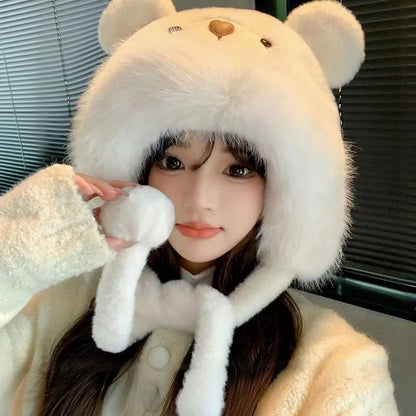 Bear Ear Pom Pom Faux Fur Trapper Hat (Various Designs)