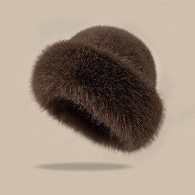 Leopard Print / Plain Faux Fur Bucket Hat