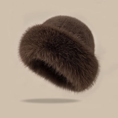 Leopard Print / Plain Faux Fur Bucket Hat