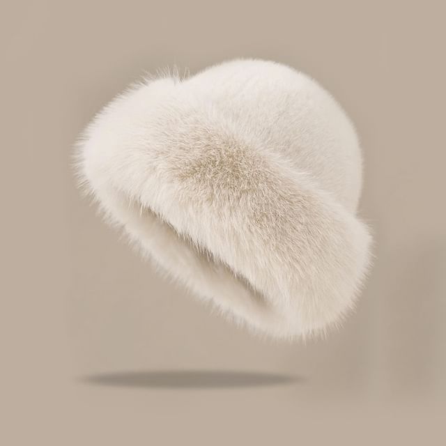 Leopard Print / Plain Faux Fur Bucket Hat