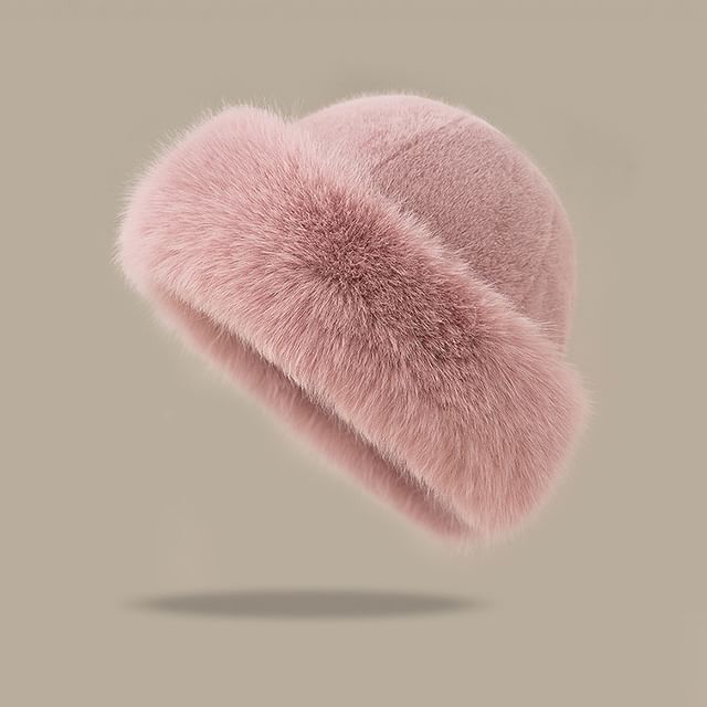 Leopard Print / Plain Faux Fur Bucket Hat