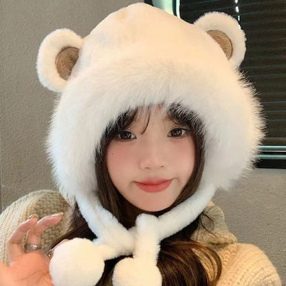 Bear Ear Pom Pom Faux Fur Trapper Hat (Various Designs)