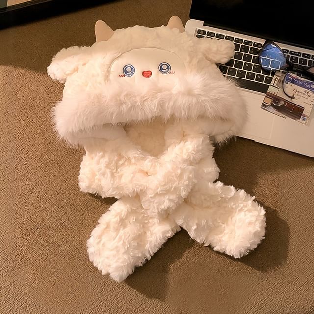 Sheep Faux Shearling Faux Fur Hooded Scarf