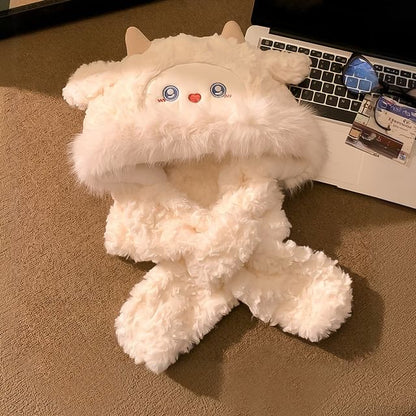 Sheep Faux Shearling Faux Fur Hooded Scarf