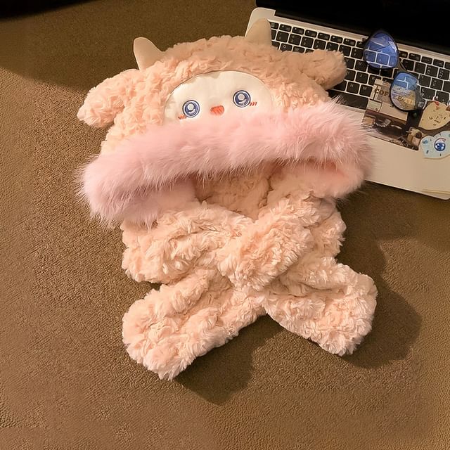 Sheep Faux Shearling Faux Fur Hooded Scarf