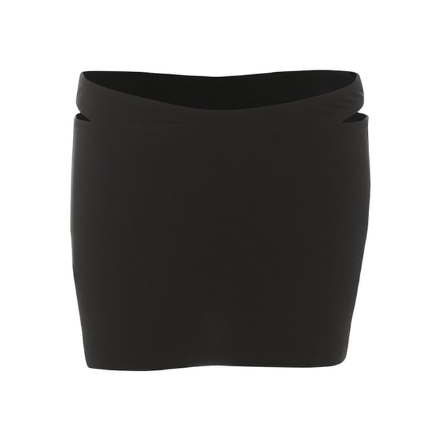 Long Sleeve Faux Fur Trim Crop Light Cardigan / Low Waist Mini Pencil Skirt