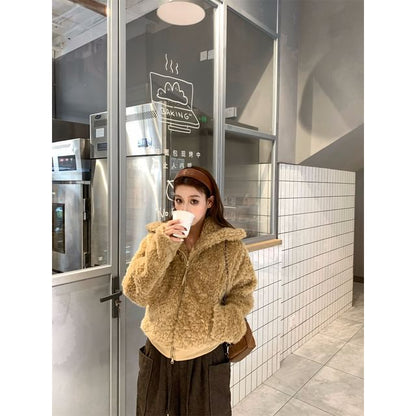 Faux Fur Zip-Up Crop Jacket