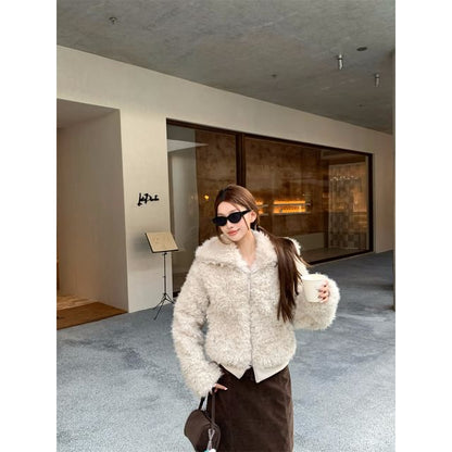 Faux Fur Zip-Up Crop Jacket