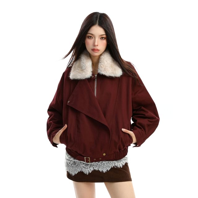 Faux Fur Collar Zip Puffer Jacket