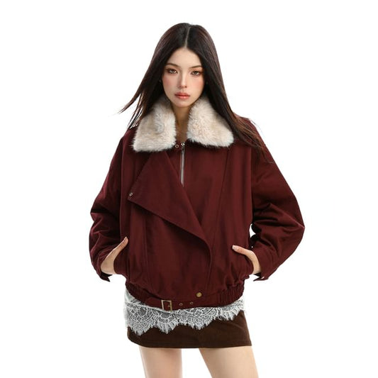 Faux Fur Collar Zip Puffer Jacket