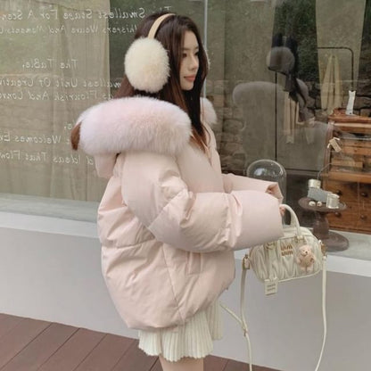 Furry Trim Hooded Zip-Up Puffer Jacket