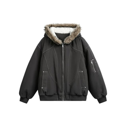 Faux Fur-Trim Hooded Padded Jacket