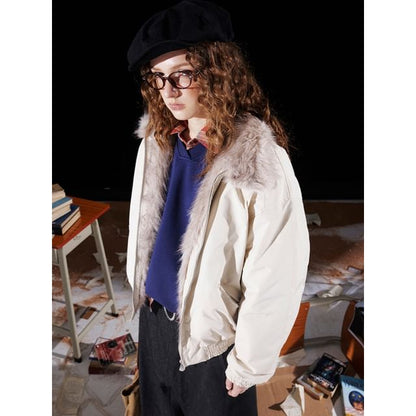 Faux Fur-Trim Stand-Collar Padded Jacket