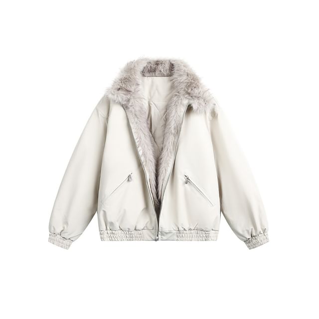 Faux Fur-Trim Stand-Collar Padded Jacket
