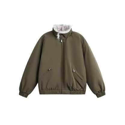 Faux Fur-Trim Stand-Collar Padded Jacket