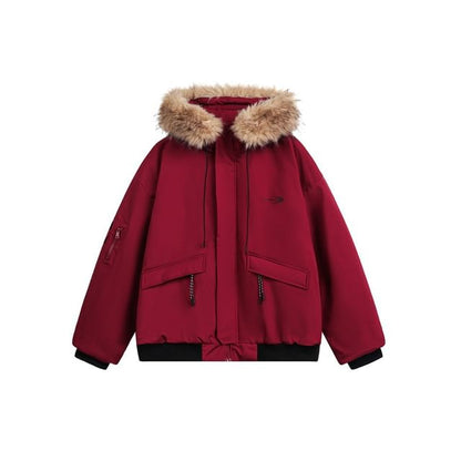 Detachable Faux Fur-Trim Hooded Coat