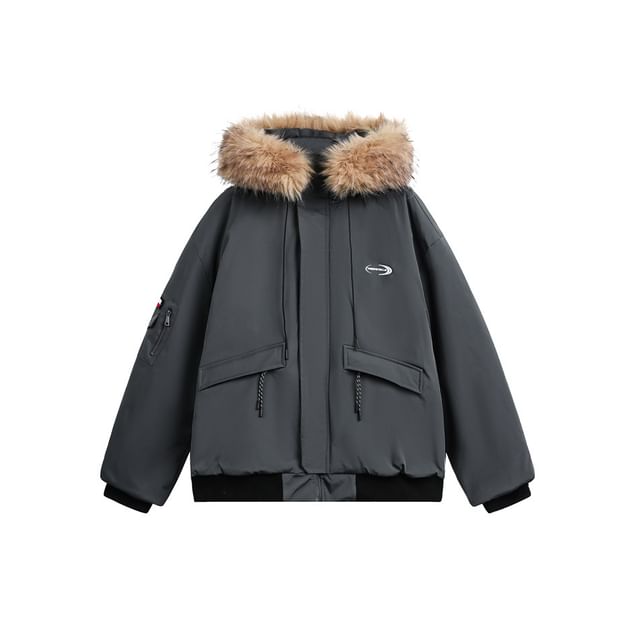 Detachable Faux Fur-Trim Hooded Coat