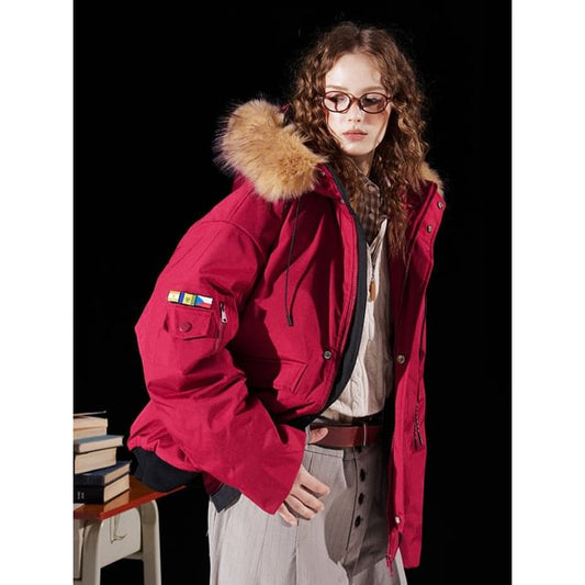 Detachable Faux Fur-Trim Hooded Coat