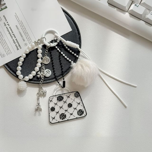 Floral Handbag Faux Fur Faux Pearl Bag Charm Keyring