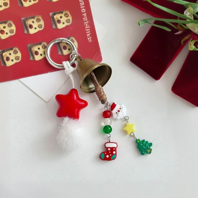 Christmas Bell Star Faux Fur Bag Charm Keyring