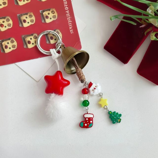 Christmas Bell Star Faux Fur Bag Charm Keyring