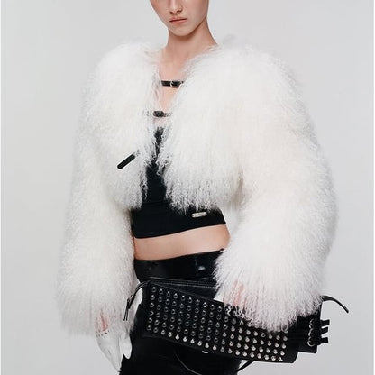 Long Sleeve Faux Fur Cropped Coat