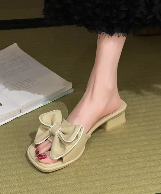 Bow Splicing Chunky Slide Peep Sandals Toe Yellow