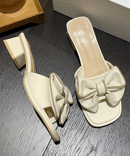 Bow Splicing Chunky Slide Peep Sandals Toe Yellow
