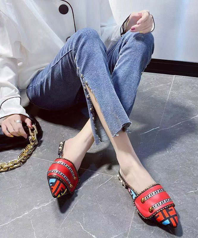 Sandals Toe Pointed Splicing Unique Slide Leather Yellow Faux