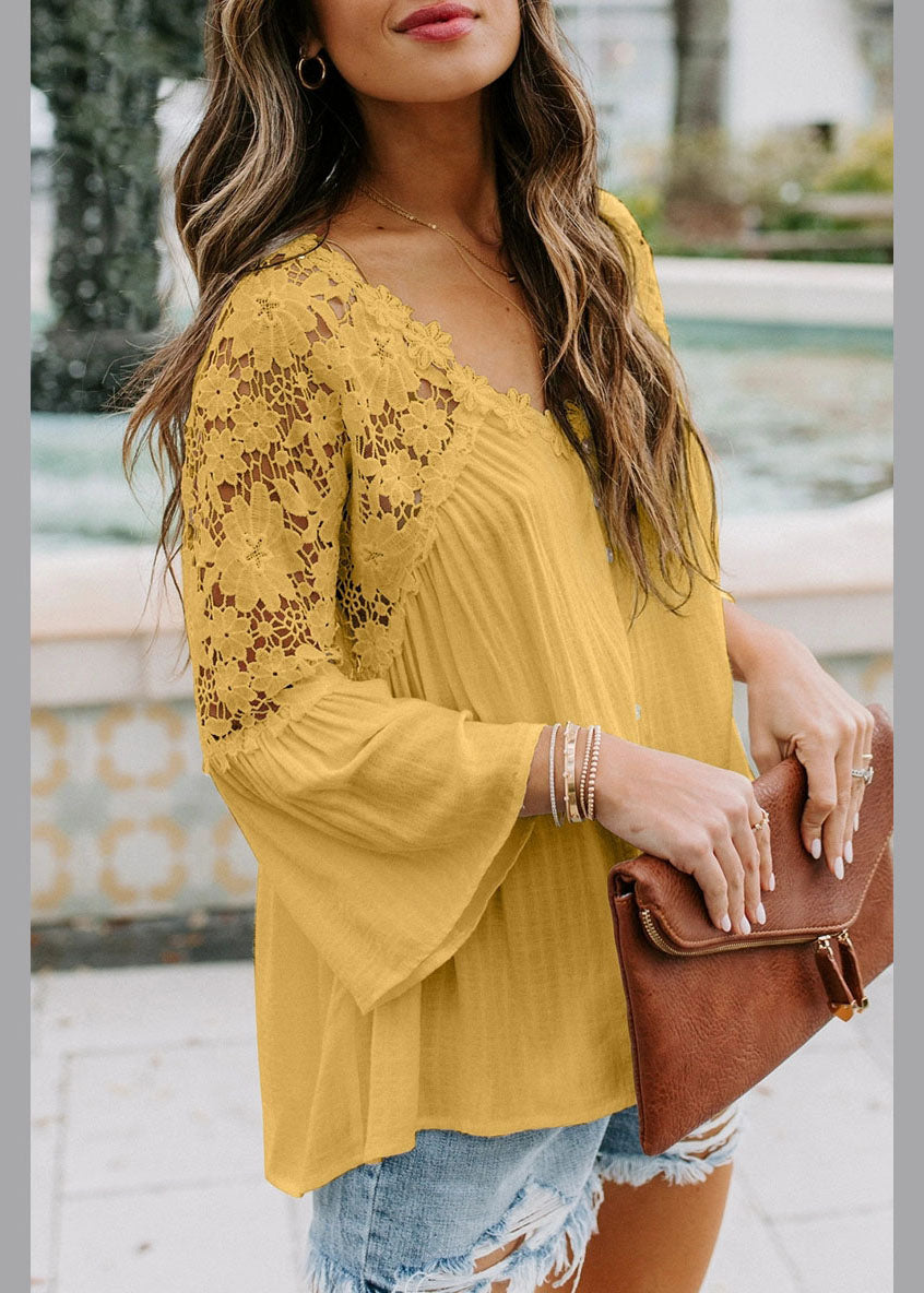 T Neck Sleeve Yellow Shirts V Bracelet