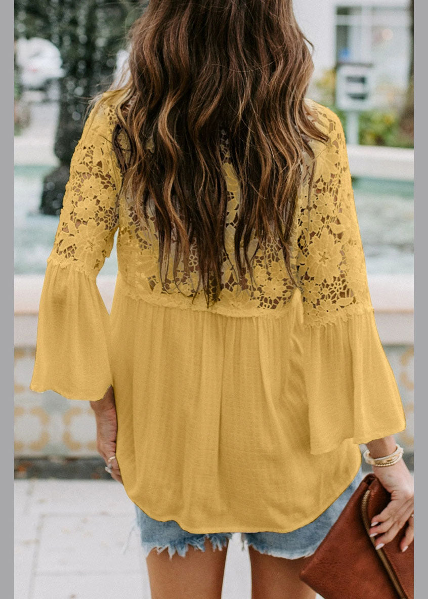 T Neck Sleeve Yellow Shirts V Bracelet