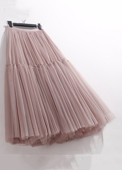 Waist Patchwork Tulle Pink Loose Skirt High Summer Pleated