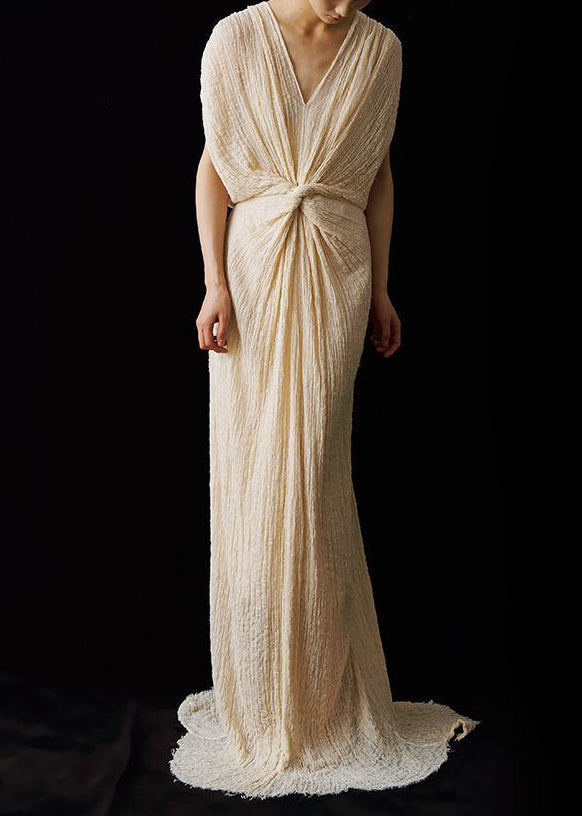 Up Italian Summer Dress Neck Lace Wrinkled Ankle V