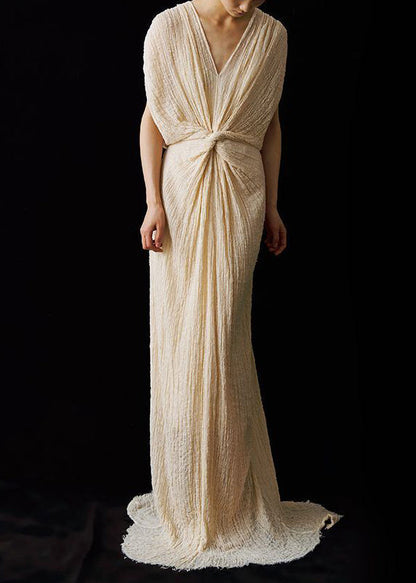 Up Italian Summer Dress Neck Lace Wrinkled Ankle V