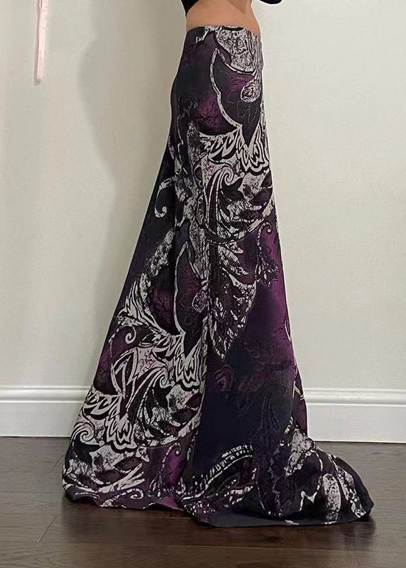 Purple Print Spring Bohemian Draping Line A Skirt