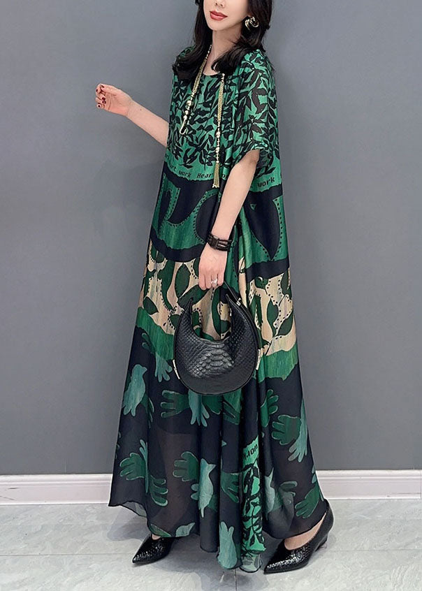 Bohemian black cashew nuts O Neck Pockets Print Patchwork Silk Long Dresses Summer TT1010
