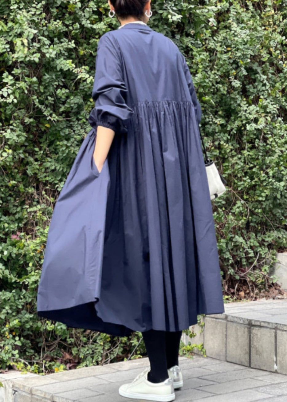 Grey Dress Classy Shirts Solid Cotton Wrinkled Spring