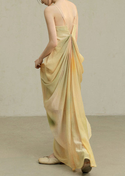 Novelty Wrinkled Dye Spaghetti Cotton Dress Tie Yellow Strap