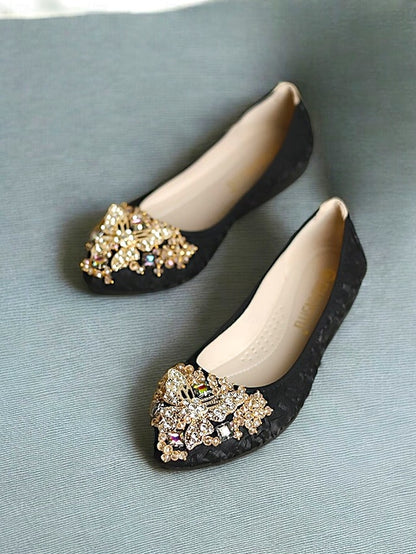 Women's Foldable Beaded Flats with Embroidered Ballet