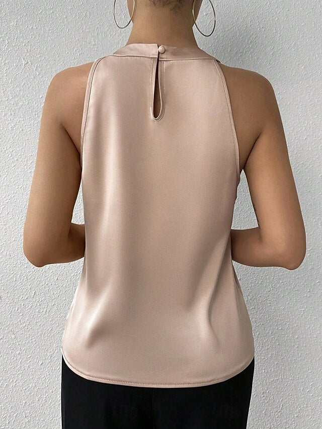 Women's Elegant Satin Top Satin Shirt Camp Collar Shirt