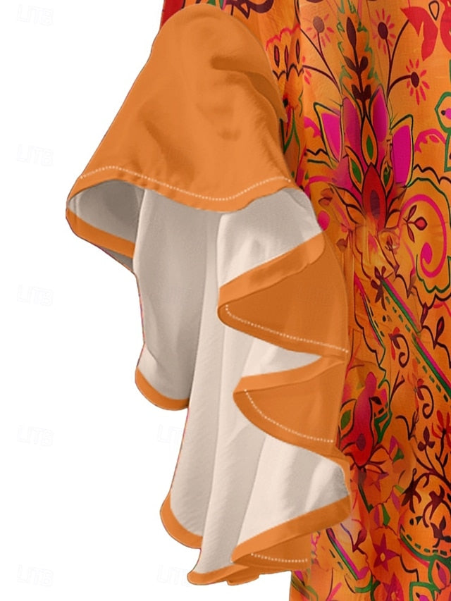 Women's Blouse Ruffle Print Floral Stylish Modern 3/4