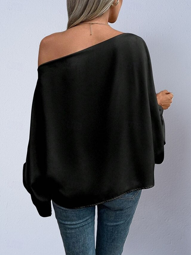 Women's Shirt Satin Shirt Blouse Off The Shoulder Tops