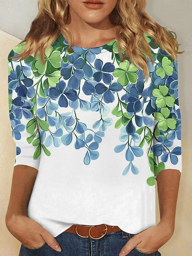 St. Patrick Women's T Shirt Graphic Shamrock Plants Fashion