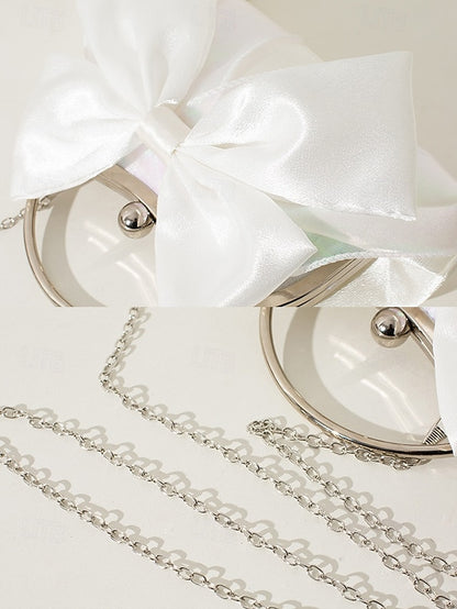 Evening – Bag Women's Elegant Bow Satin Pearl Clutch