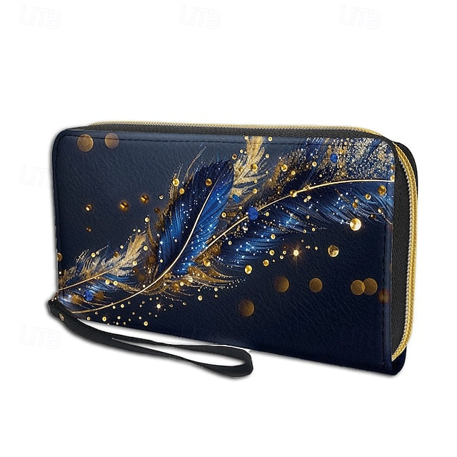 Women's with Gilded Large Capacity Wallet Feather Print