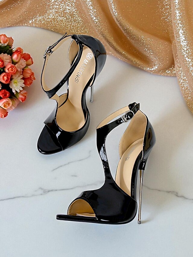 Red Open Heels Women's - Strappy Patent Stiletto Leather