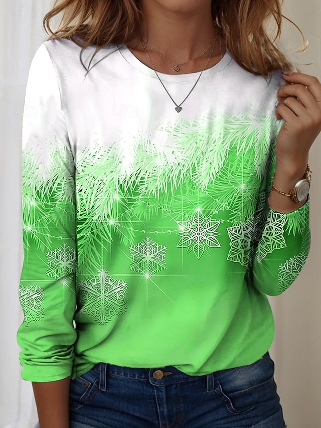 Women's T Shirt Print Ombre Graphic Snowflake Vintage