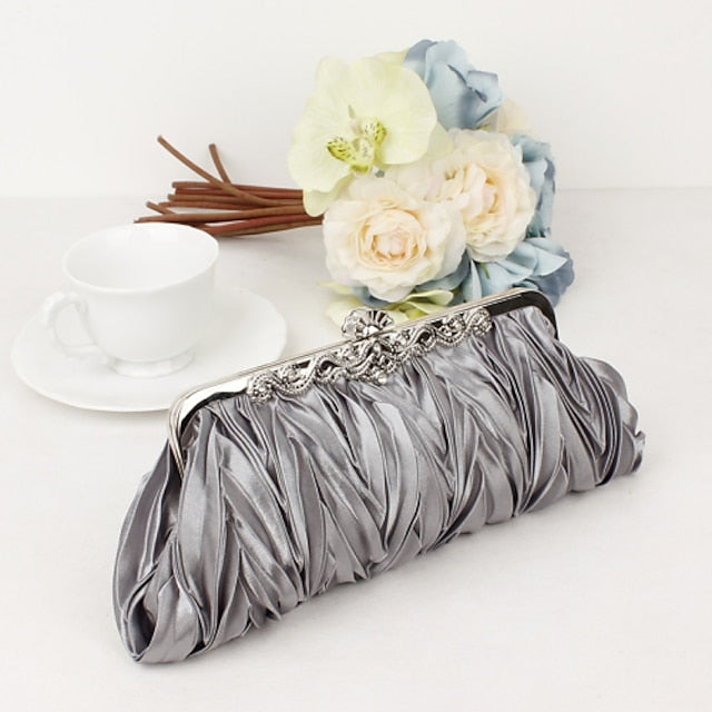 Pleated White Satin Women's Elegant Clutch Evening –