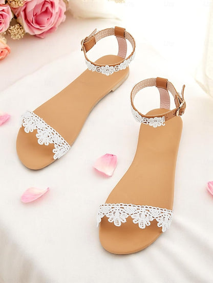 Strap Women's with Sandals White Ankle Floral Lace