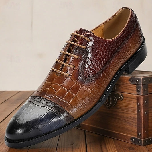 Print Genuine Men’s – Shoes Leather Elegant Crocodile Oxford